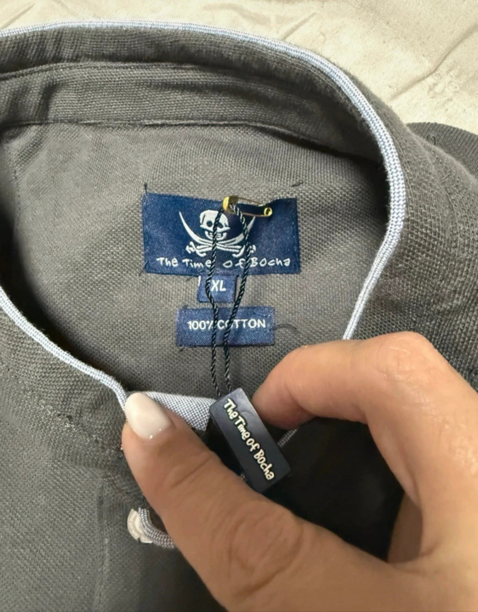 Mao-kraagpoloshirt donkergrijs 'The Time of Bocha' – photo 6